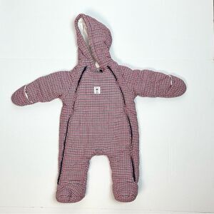 Jacadi Paris Baby Outwear Snowsuit Cotton Hooded Red Blue Check 1 month 54 cm